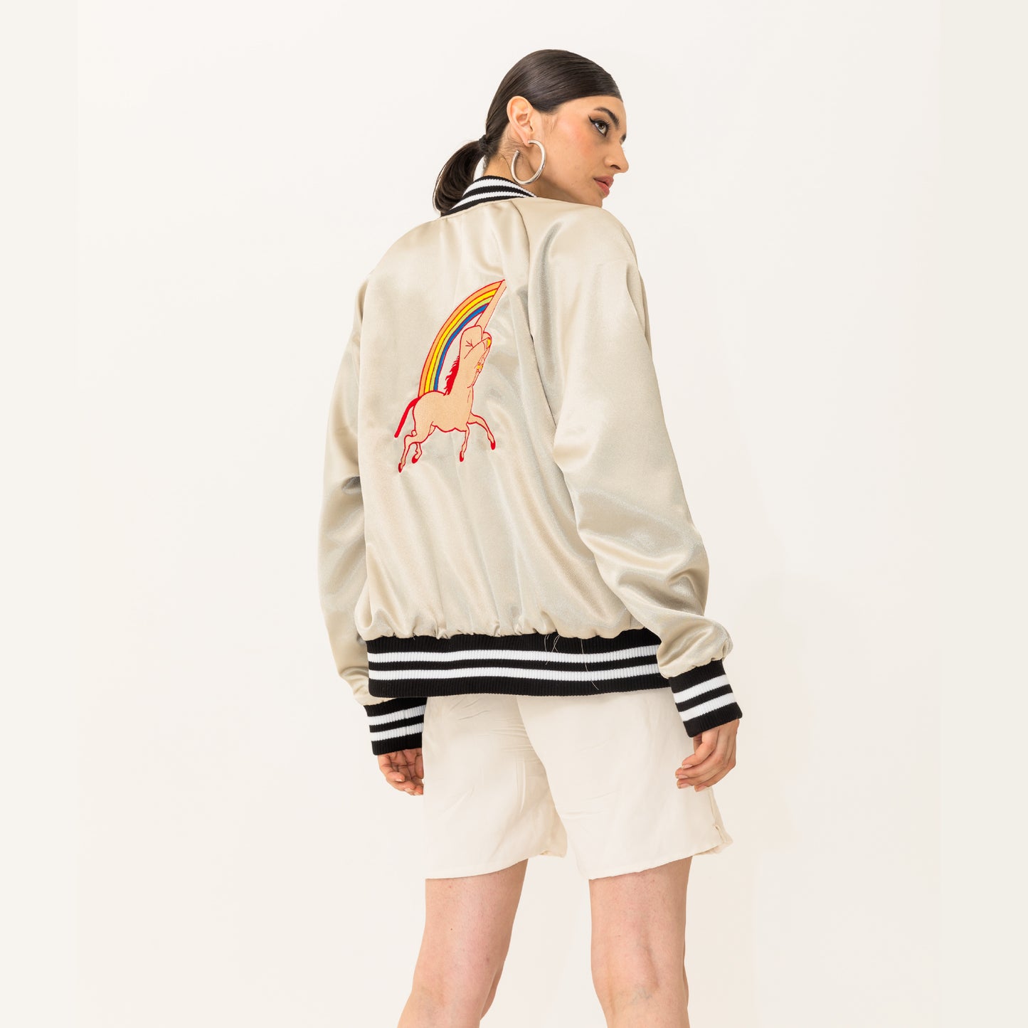 The Finger Unicorn Rainbow Bomber, Silver/Multi